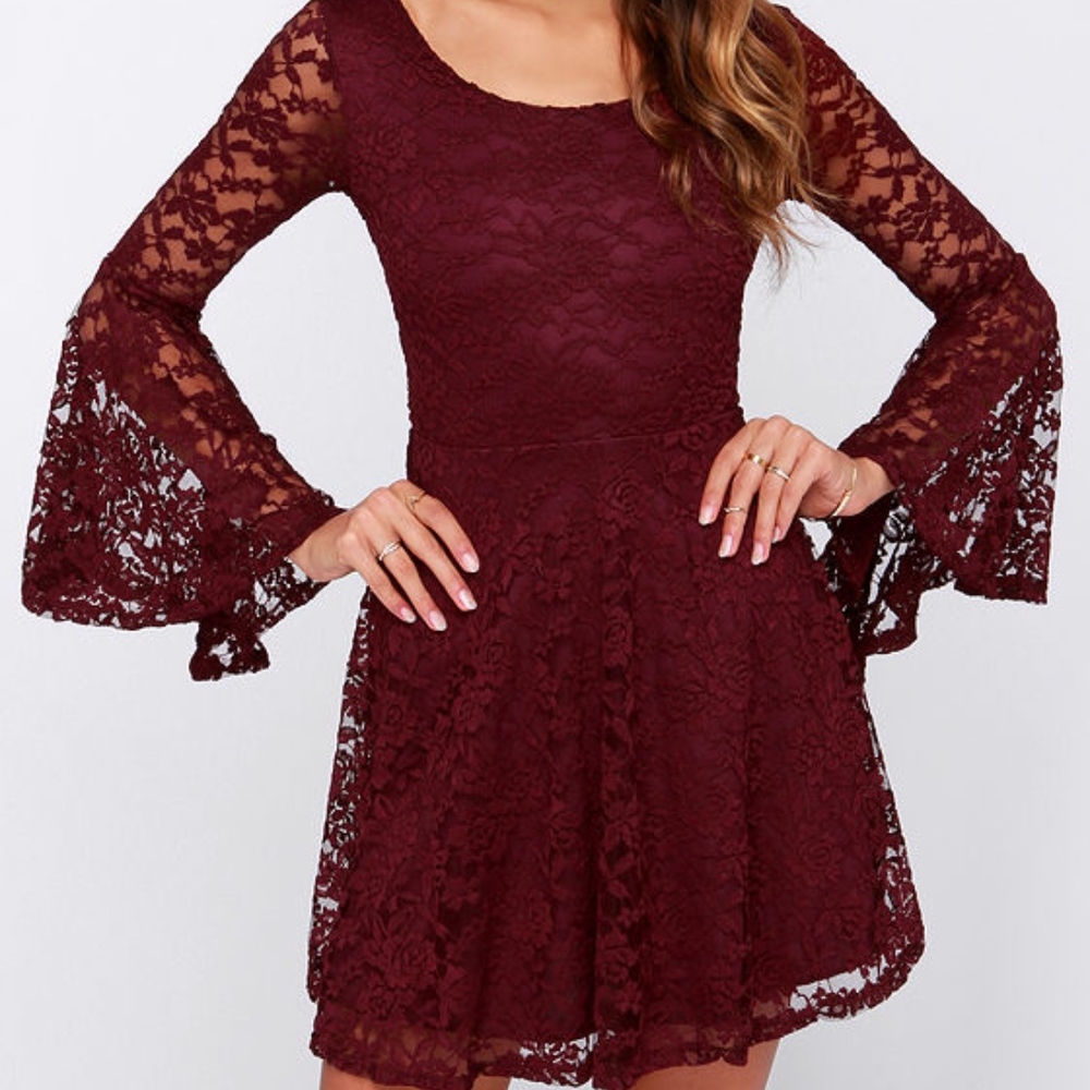 Short Lace Maroon Dress